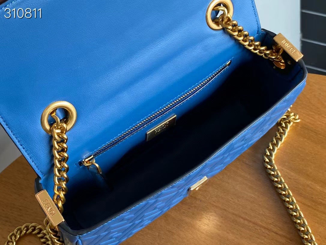 Fend Baguette 24 Bag With FF Motif Blue Leather Ghw mysite