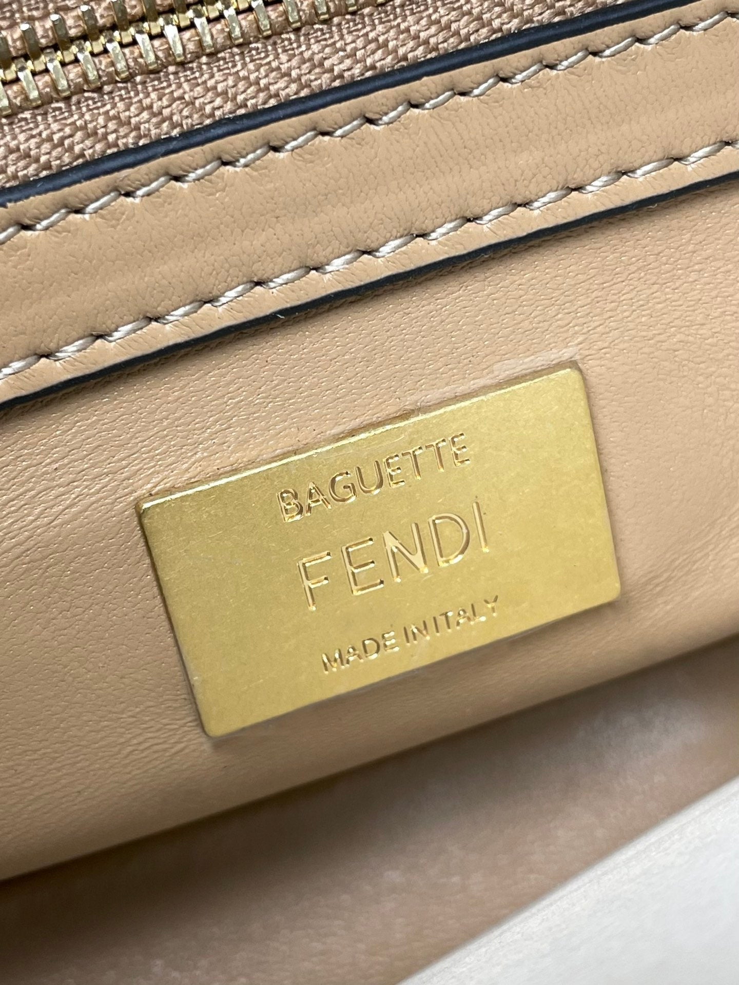 Fend Baguette 24 Bag With FF Motif Beige Leather Ghw mysite