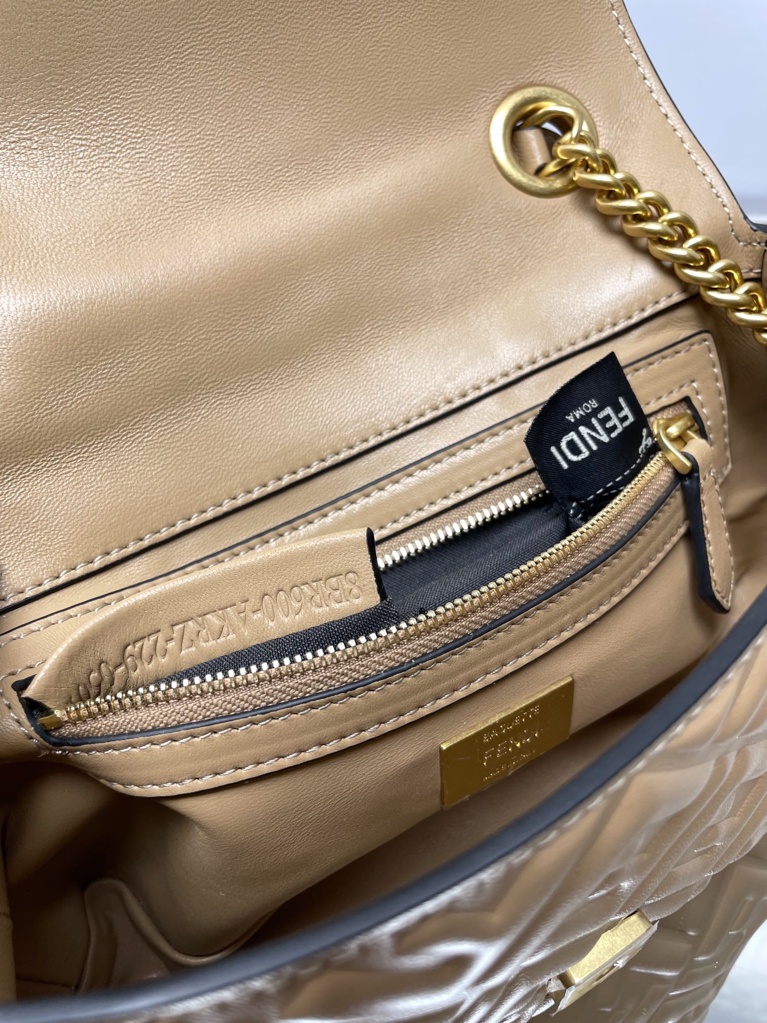 Fend Baguette 24 Bag With FF Motif Beige Leather Ghw mysite