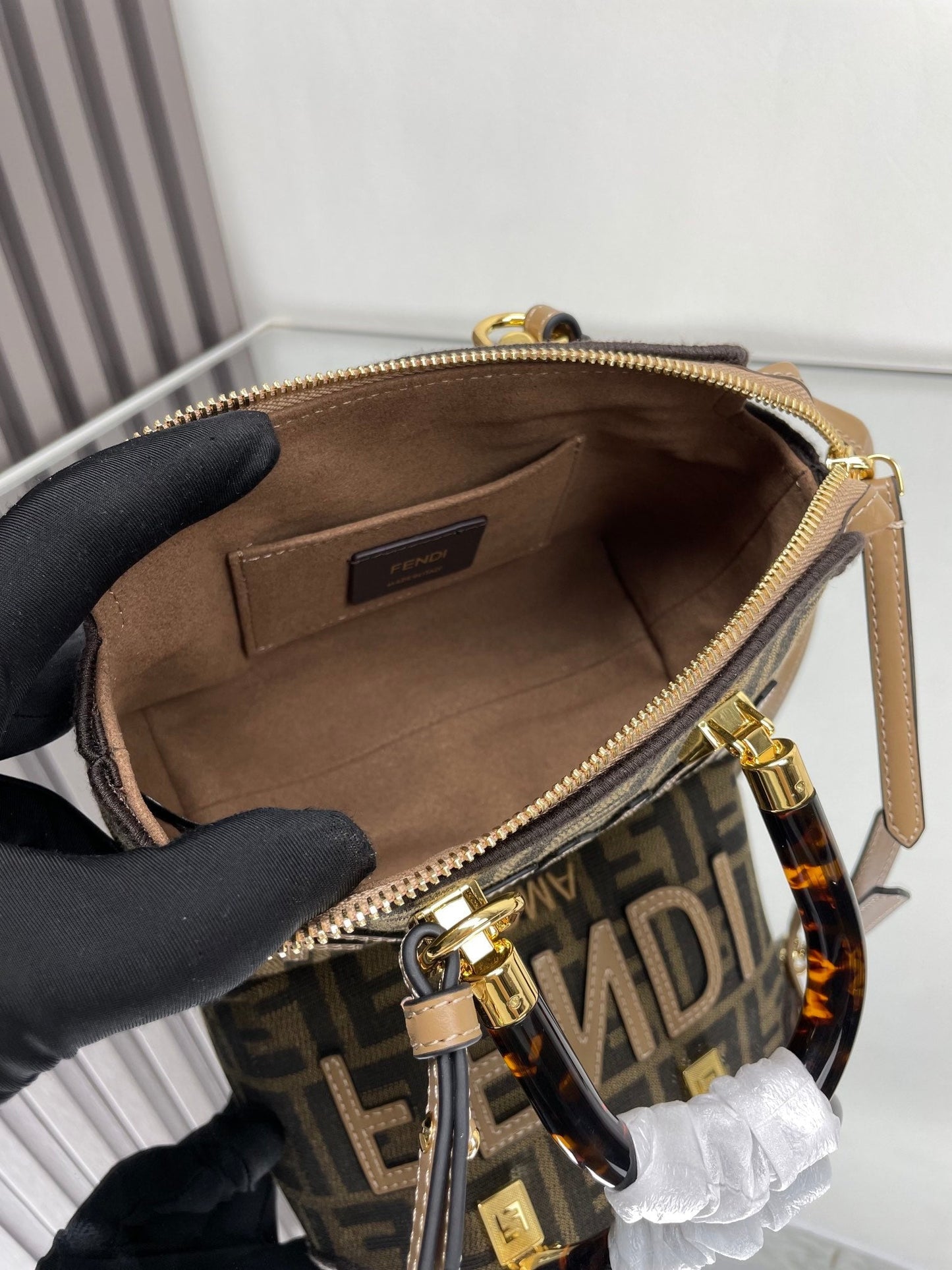 BY THE WAY MINI 18 IN SOYA BEAN JACQUARD FABRIC AND BROWN CALFSKIN TRIM mysite