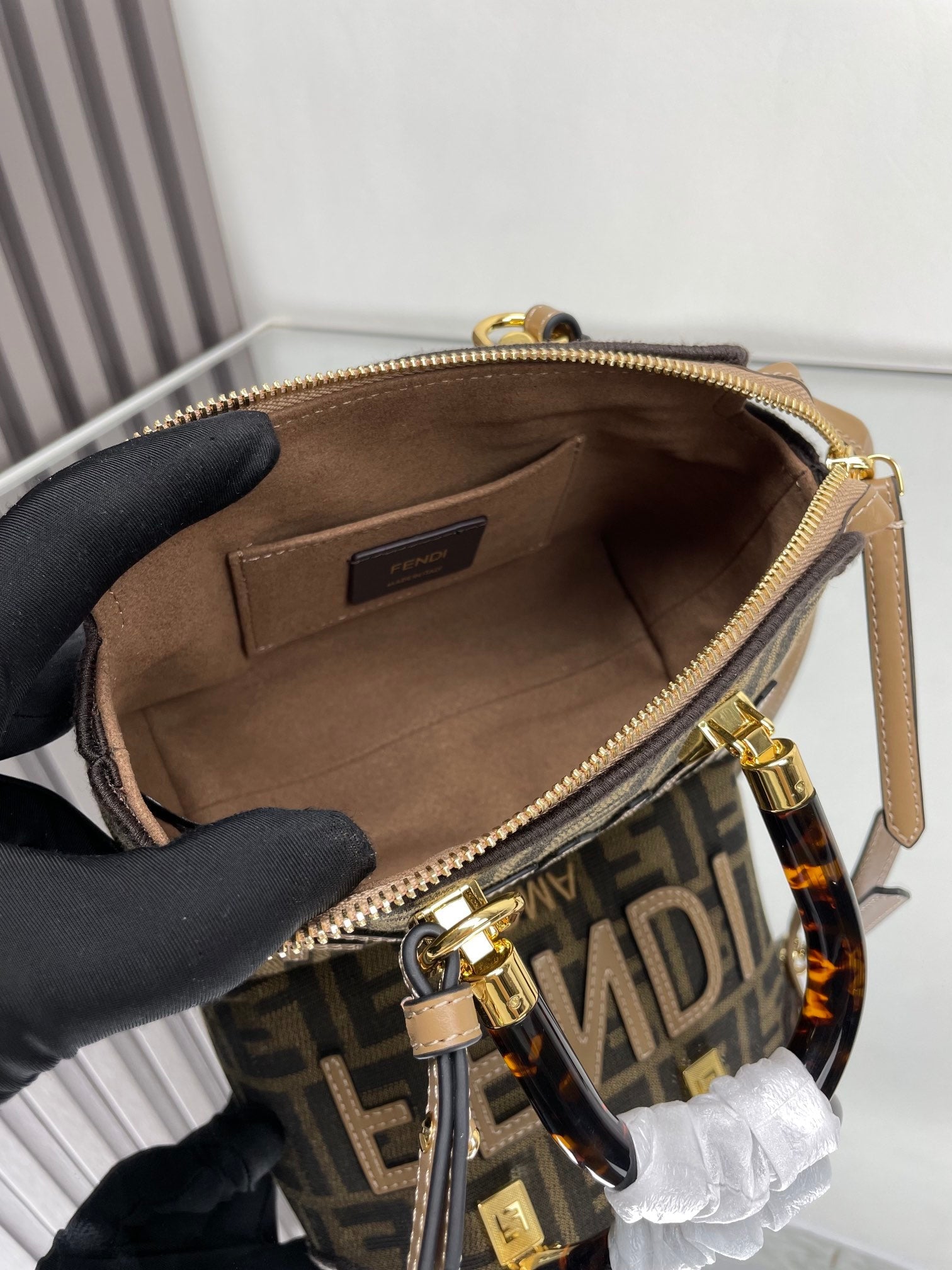 BY THE WAY MINI 18 IN SOYA BEAN JACQUARD FABRIC AND BROWN CALFSKIN TRIM mysite