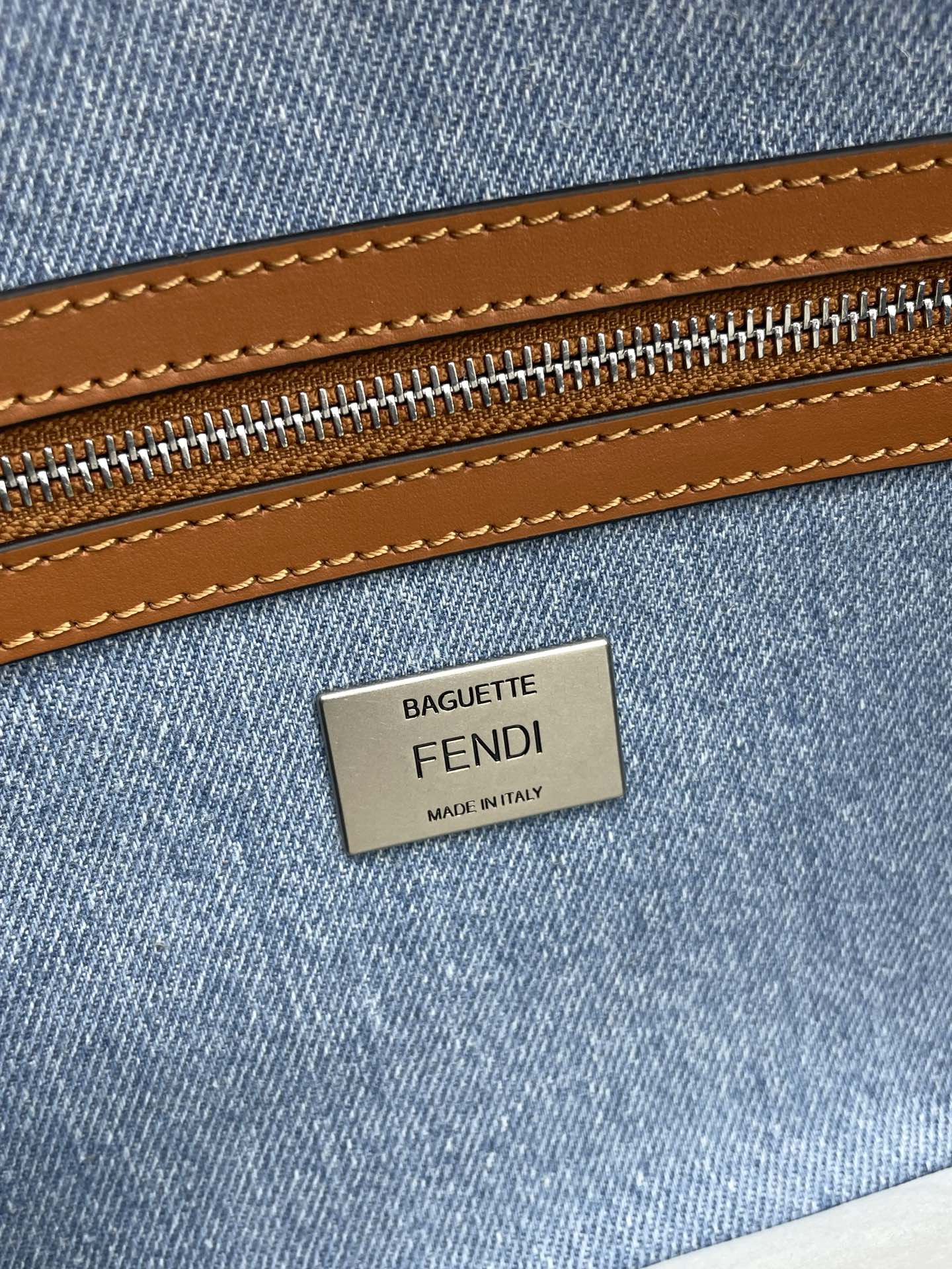 Fend Baguette Blue Brown Canvas Bag 27 with FF Embroidery Ghw mysite