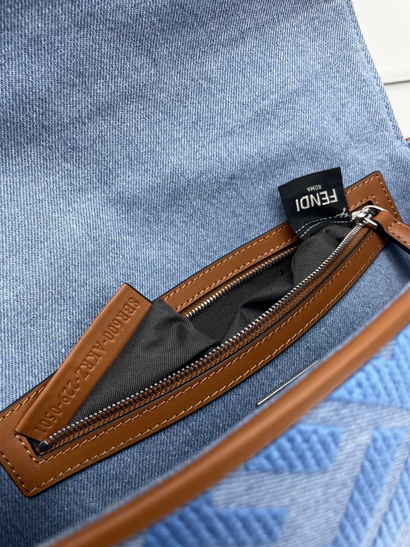 Fend Baguette Blue Brown Canvas Bag 27 with FF Embroidery Ghw mysite