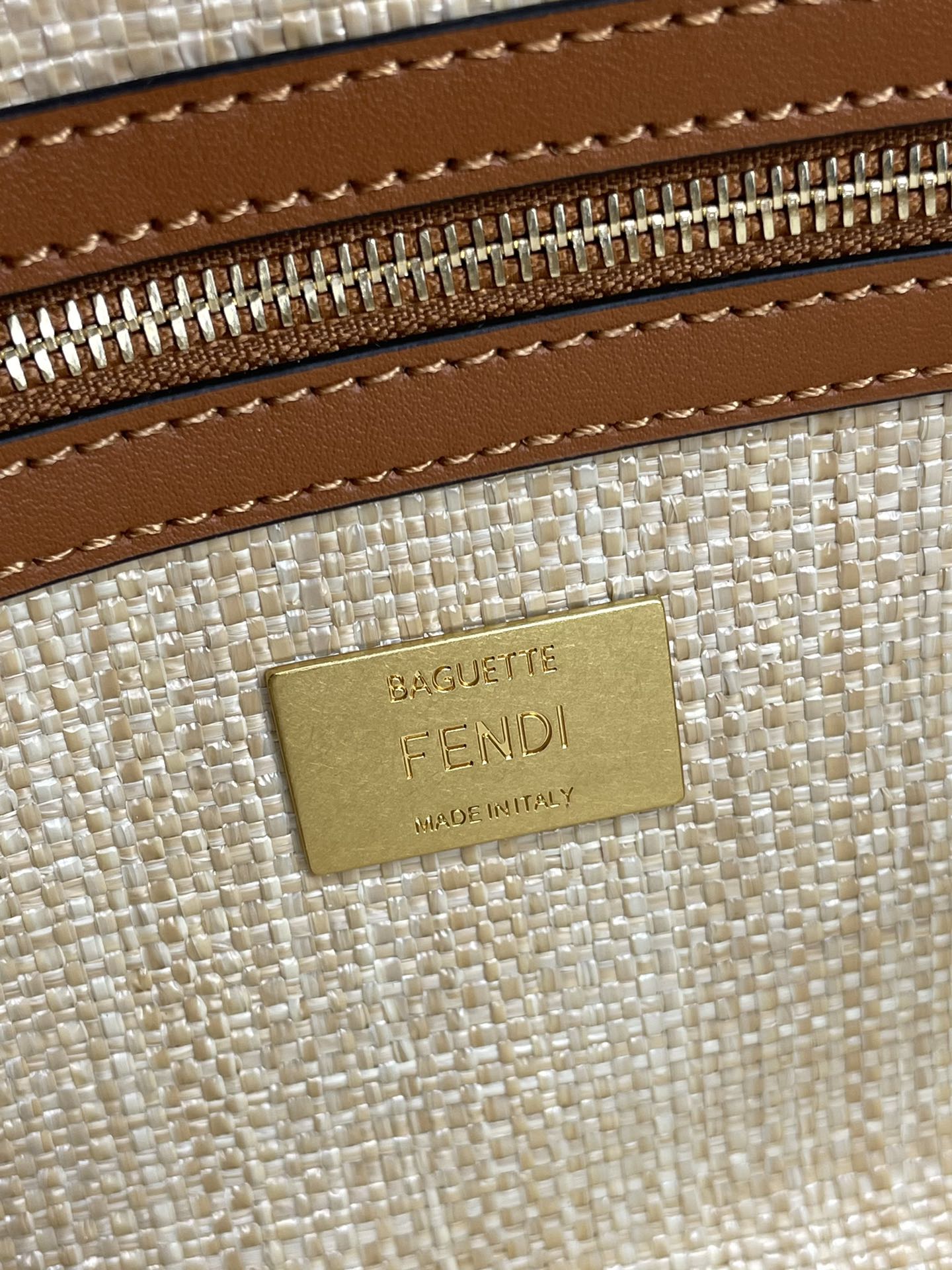 Fend Baguette Gold Tan Canvas Bag 27 with FF Embroidery Ghw mysite