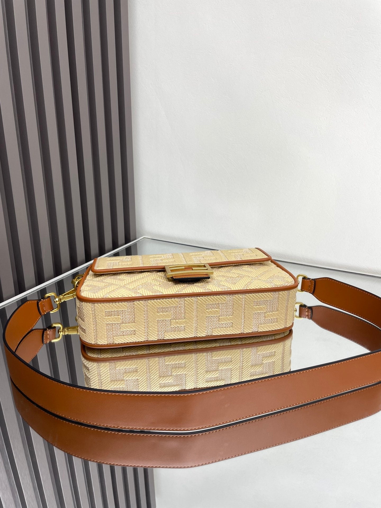 Fend Baguette Gold Tan Canvas Bag 27 with FF Embroidery Ghw mysite