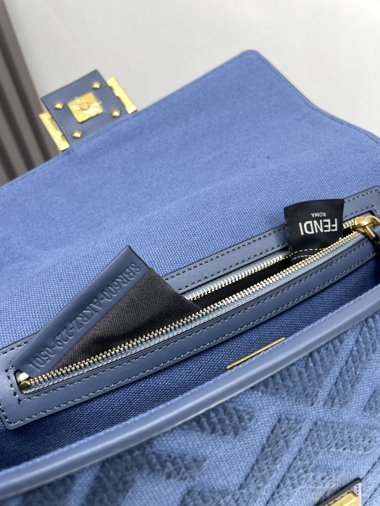 Fend Baguette Blue Canvas Bag 27 with FF Embroidery Ghw mysite