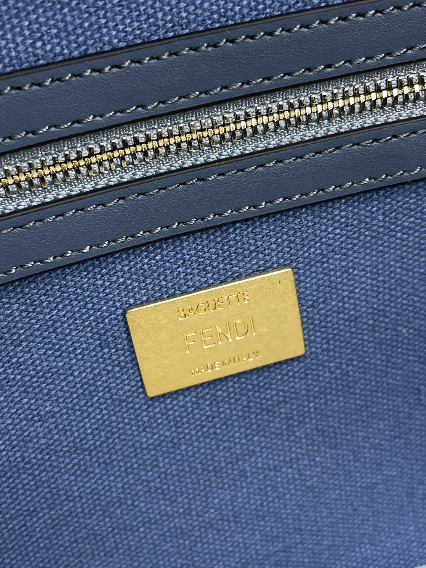 Fend Baguette Blue Canvas Bag 27 with FF Embroidery Ghw mysite