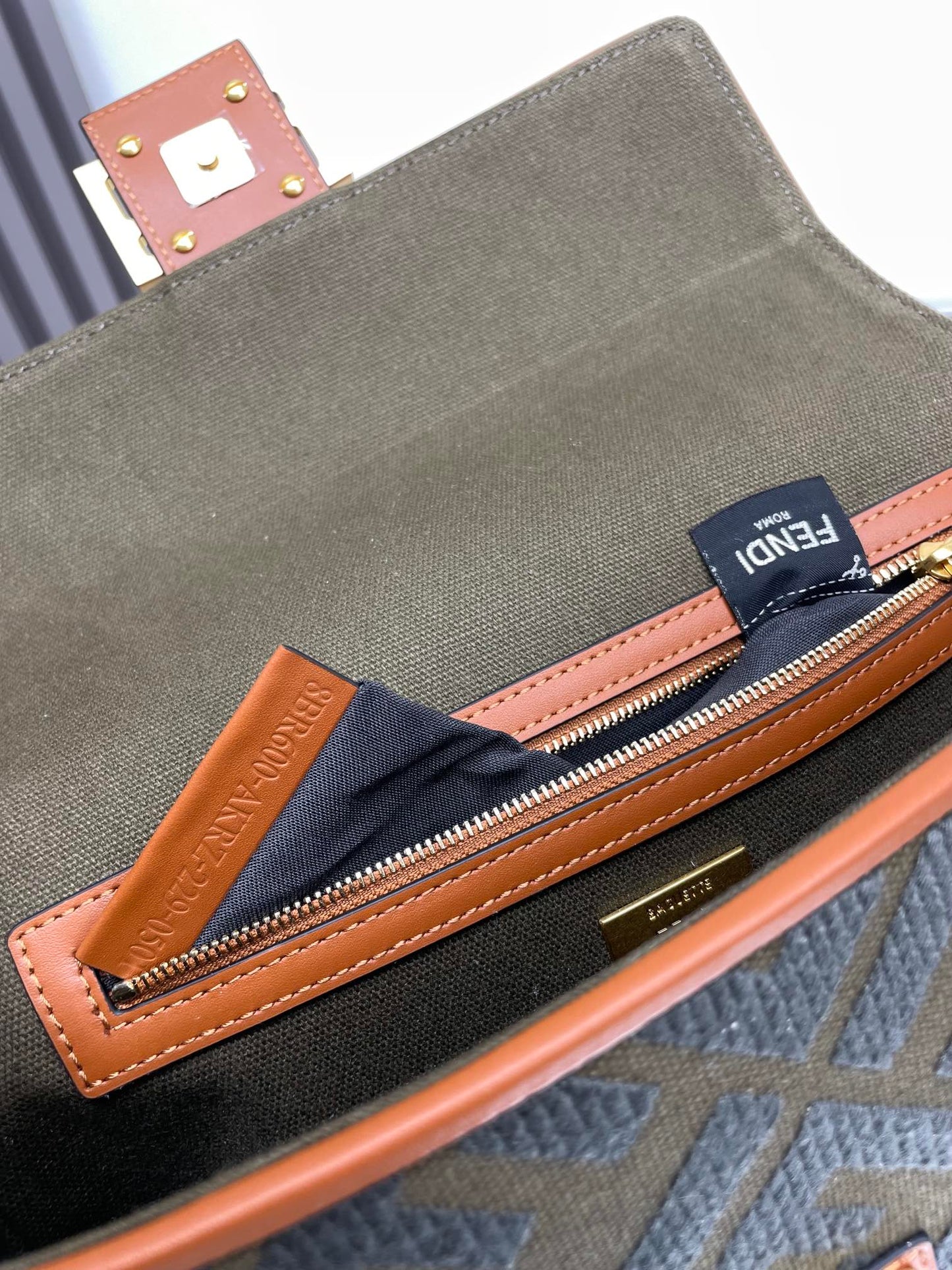 Fend Baguette Green Canvas Bag 27 with FF Embroidery Ghw mysite