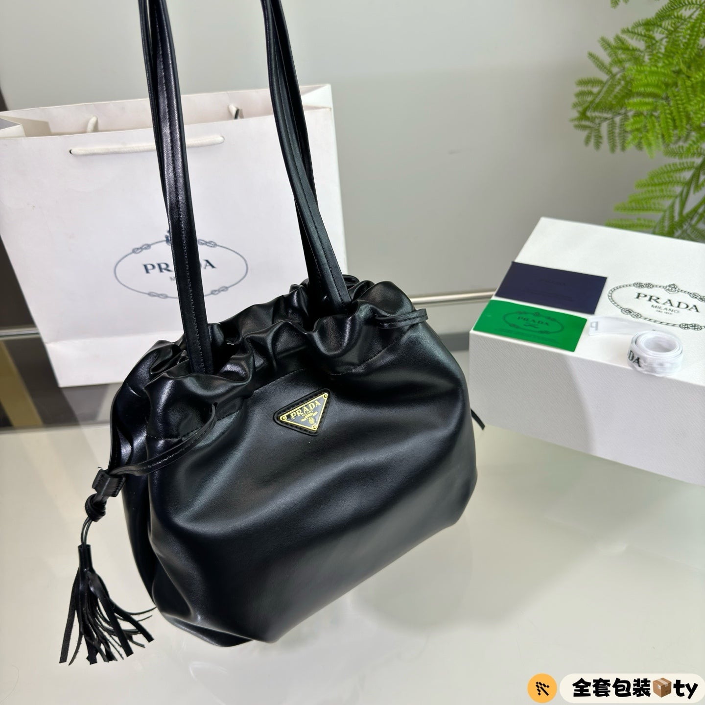 DRAWSTRING BUCKET BAG 25 IN BLACK SOFT LAMBSKIN mysite