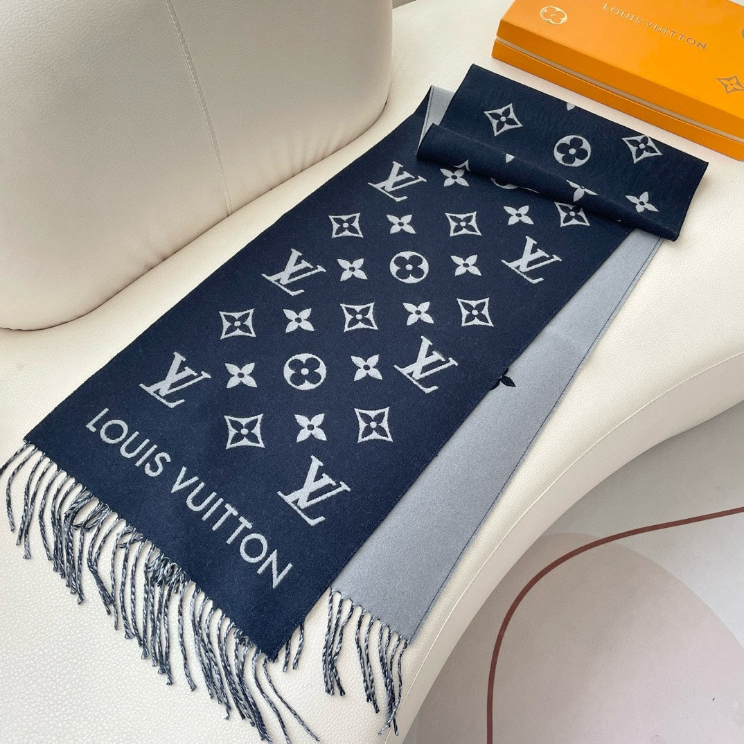 ESSENTIAL SCARF 186 CM IN NAVY BLUE WOOL 390997 mysite