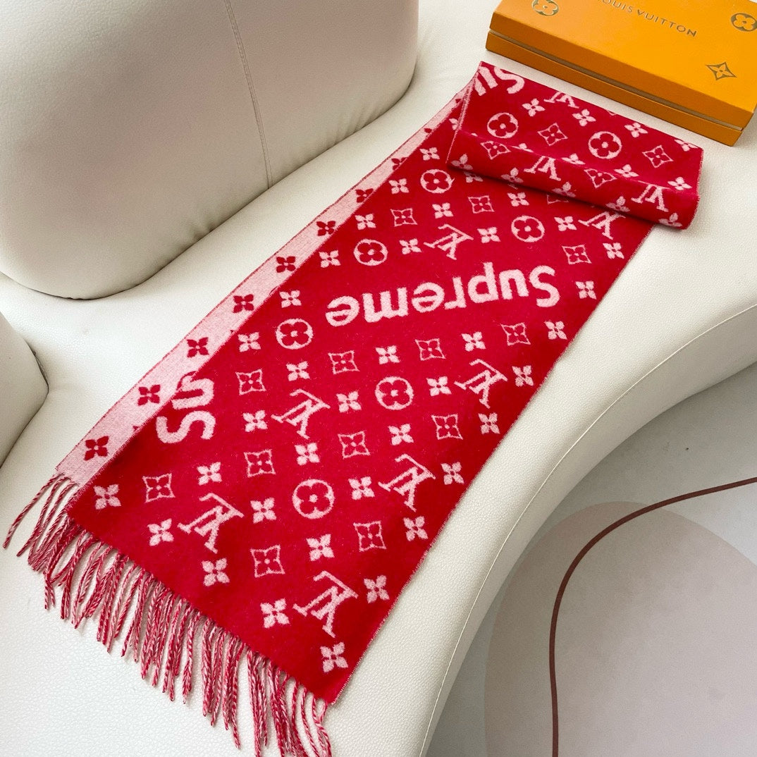 SUPREME X MONOGRAM 180 CM SCARF IN CHERRY RED WOOL AND CASHMERE 392942 mysite