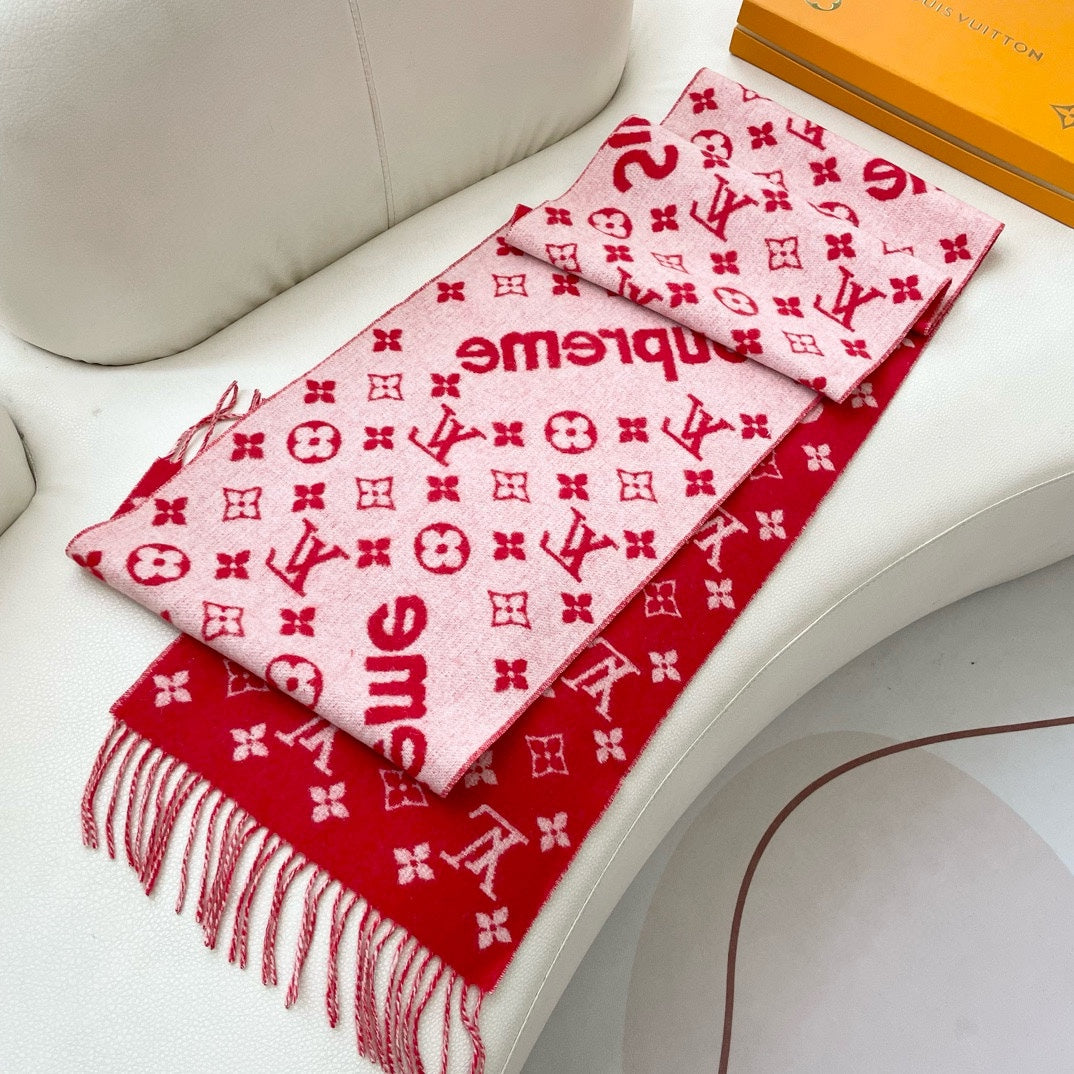 SUPREME X MONOGRAM 180 CM SCARF IN CHERRY RED WOOL AND CASHMERE 392942 mysite