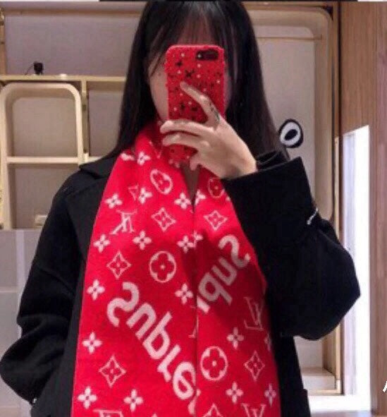SUPREME X MONOGRAM 180 CM SCARF IN CHERRY RED WOOL AND CASHMERE 392942 mysite