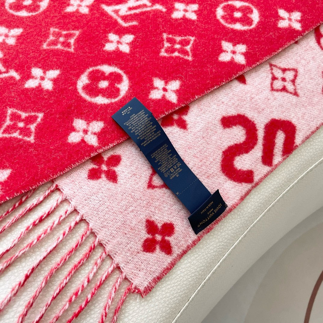 SUPREME X MONOGRAM 180 CM SCARF IN CHERRY RED WOOL AND CASHMERE 392942 mysite