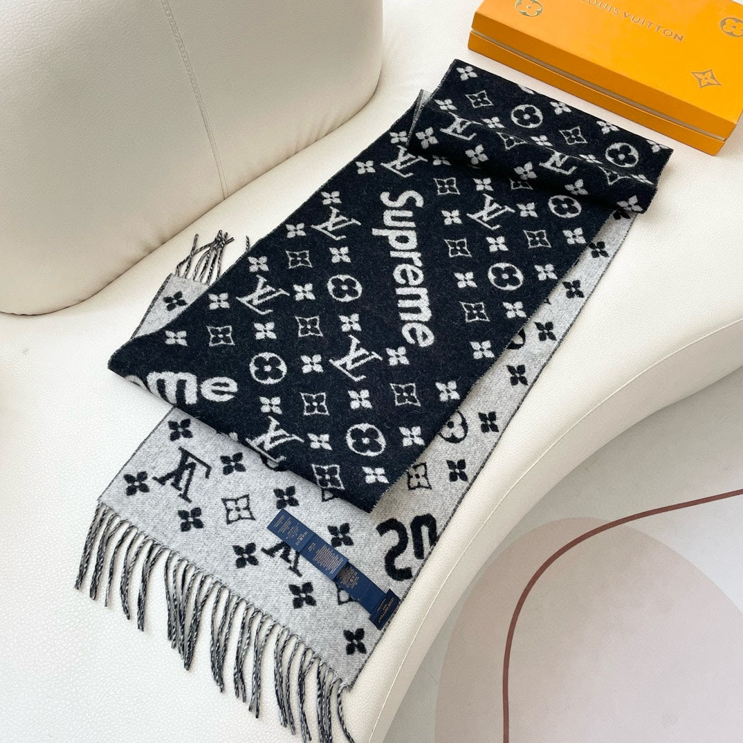 SUPREME X MONOGRAM 180 CM SCARF IN BLACK WOOL AND CASHMERE 392943 mysite