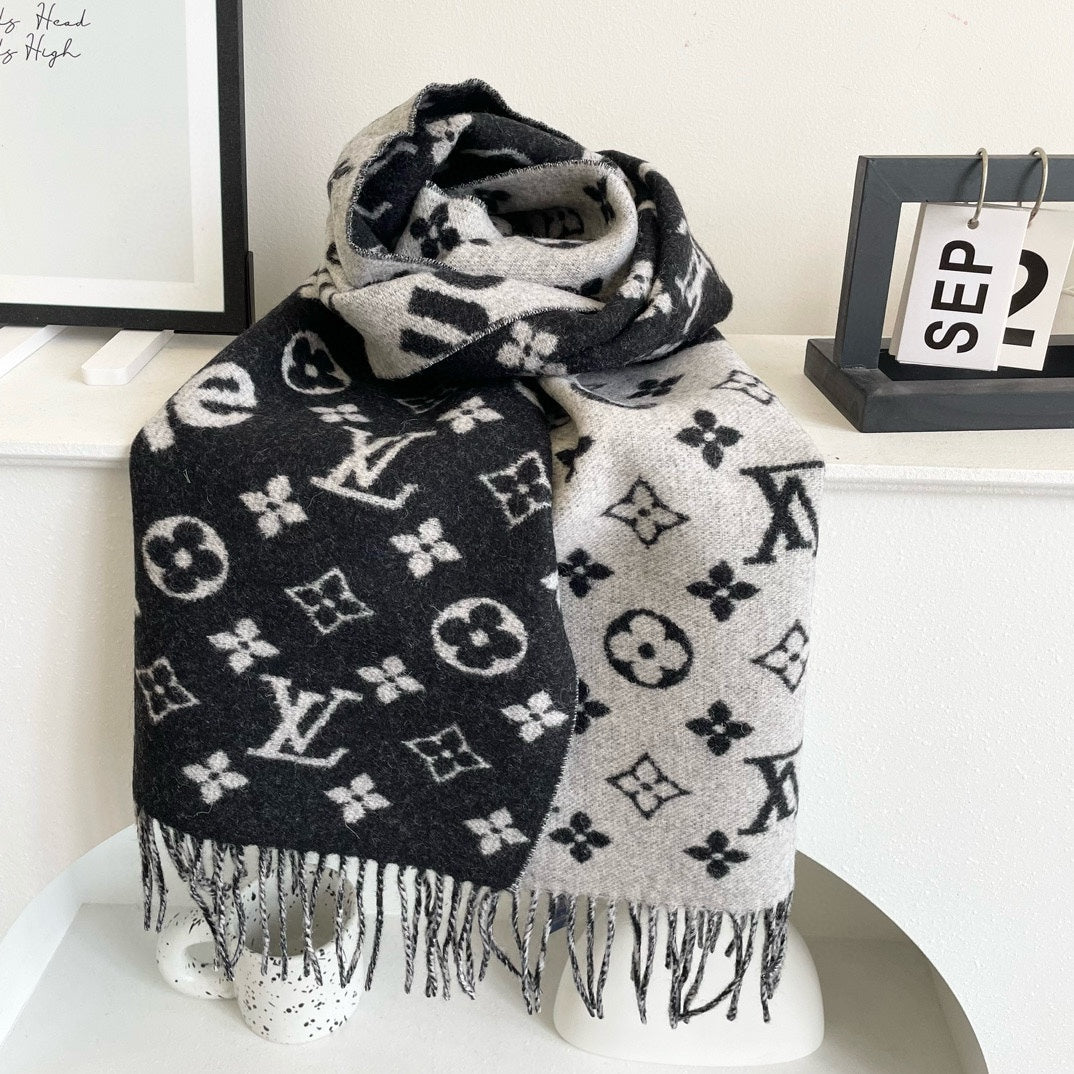 SUPREME X MONOGRAM 180 CM SCARF IN BLACK WOOL AND CASHMERE 392943 mysite