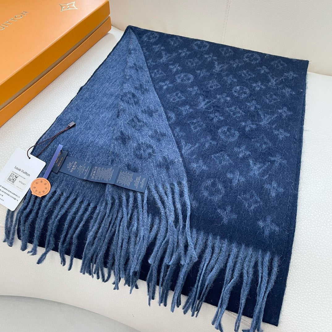 MONOGRAM GRADIENT 180 CM SCARF MIDNIGHT BLUE CASHMERE 392956 mysite
