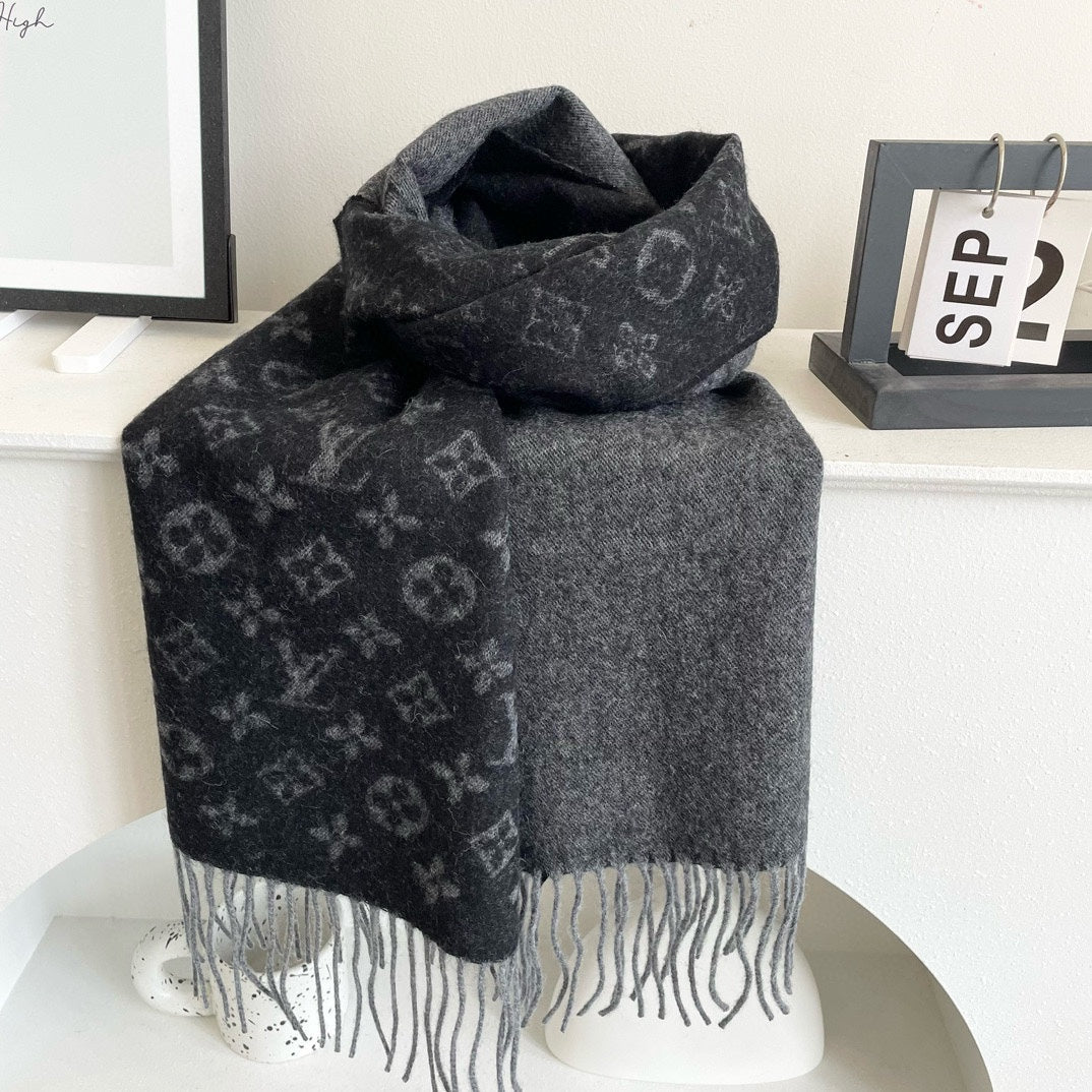 MONOGRAM GRADIENT 180 CM SCARF BLACK CASHMERE 392957 mysite