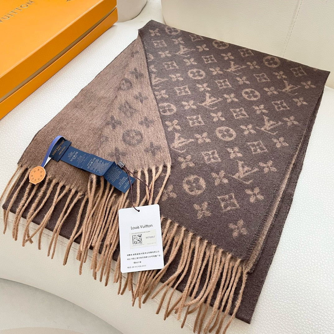 MONOGRAM GRADIENT 180 CM SCARF CHOCOLATE BROWN CASHMERE 392958 mysite