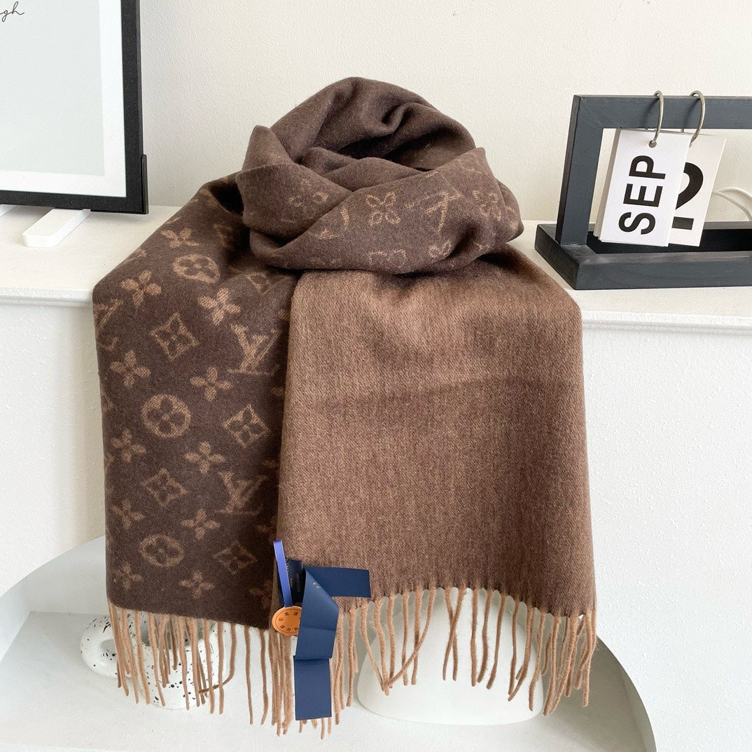 MONOGRAM GRADIENT 180 CM SCARF CHOCOLATE BROWN CASHMERE 392958 mysite