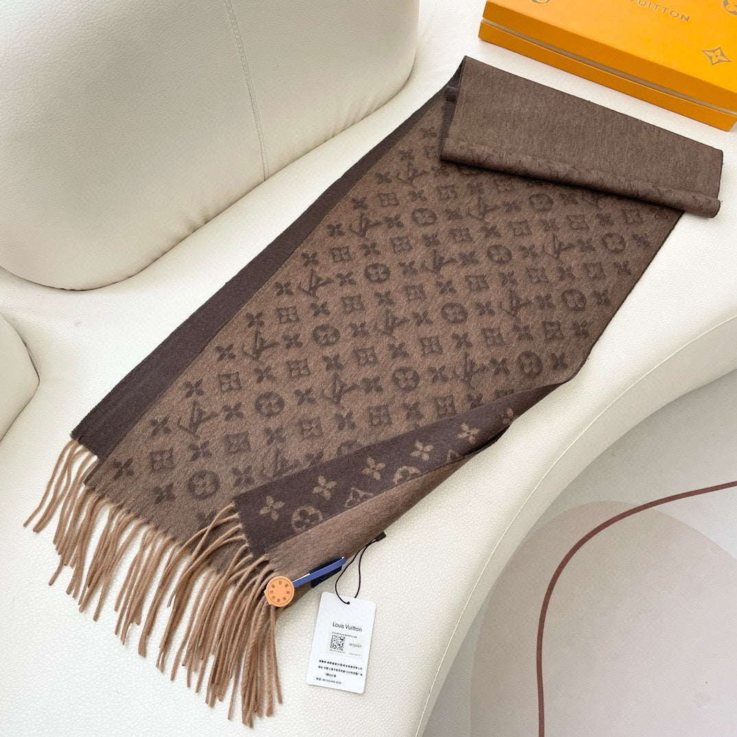MONOGRAM GRADIENT 180 CM SCARF CHOCOLATE BROWN CASHMERE 392958 mysite