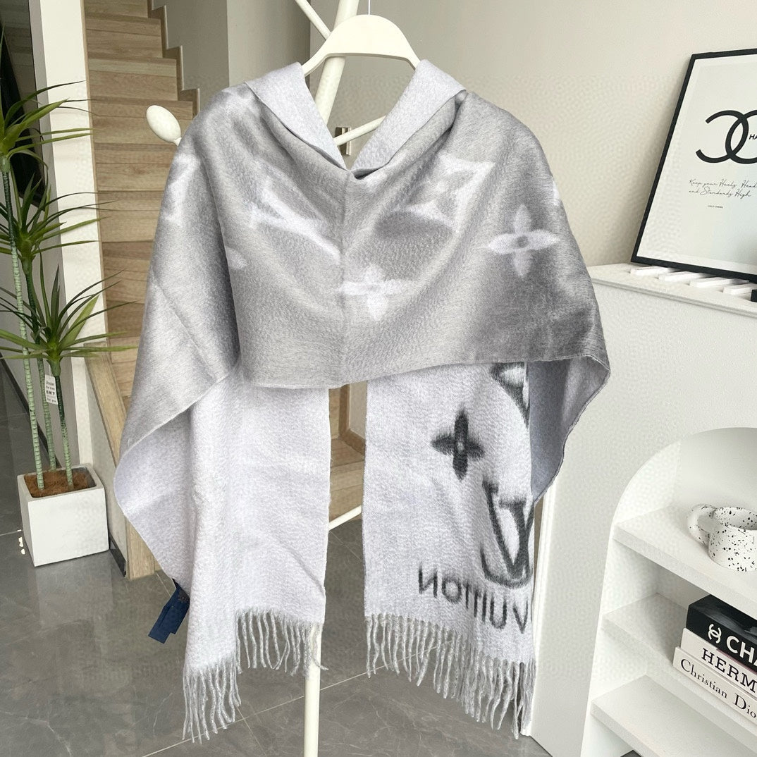 REYKJAVIK GRADIENT SCARF 220 CM IN LIGHT GRAY CASHMERE 399736 mysite