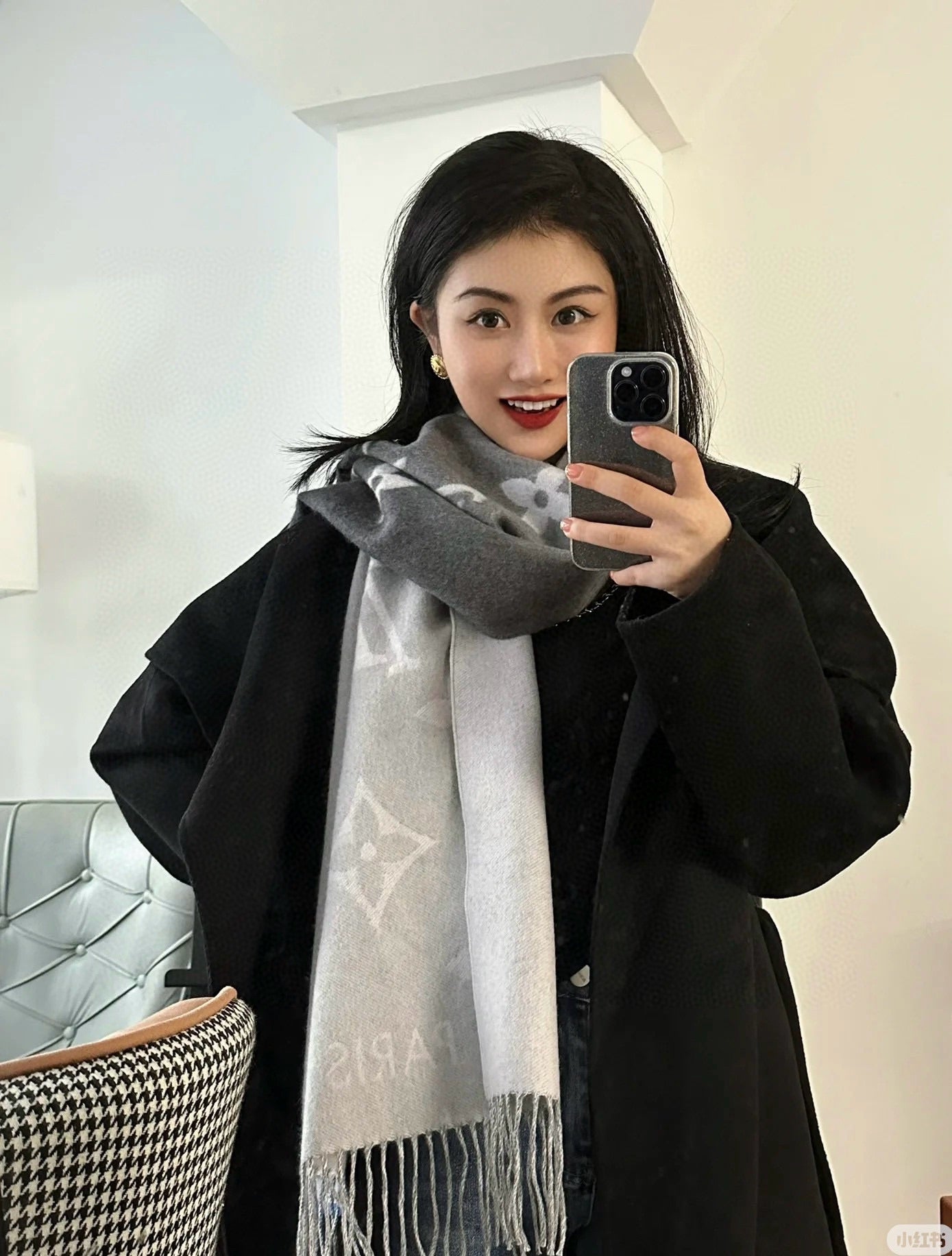 REYKJAVIK GRADIENT SCARF 220 CM IN LIGHT GRAY CASHMERE 399736 mysite