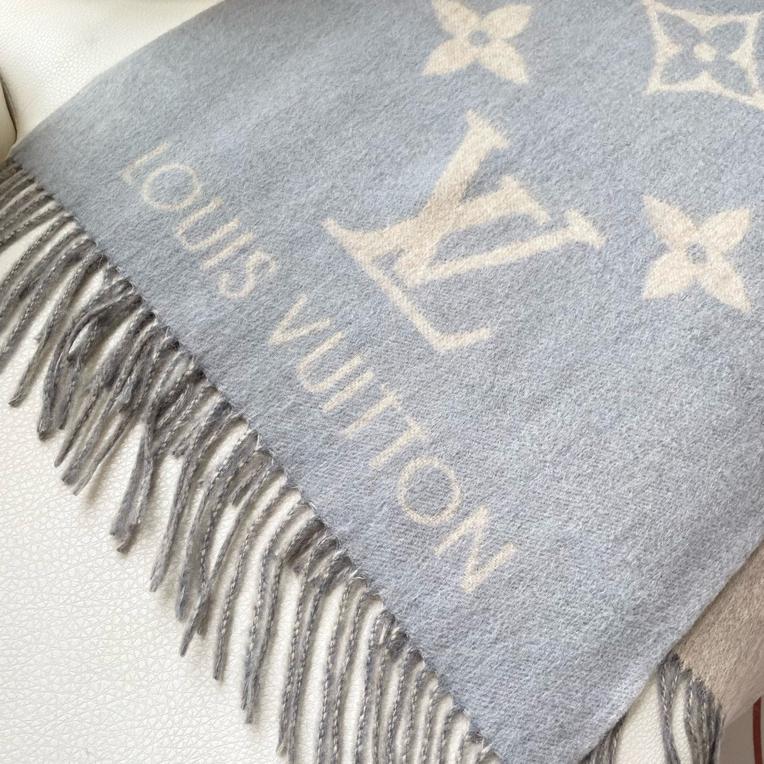 REYKJAVIK GRADIENT SCARF 220 CM IN DOVE GRAY MIX CAMEL BROWN CASHMERE 399737 mysite