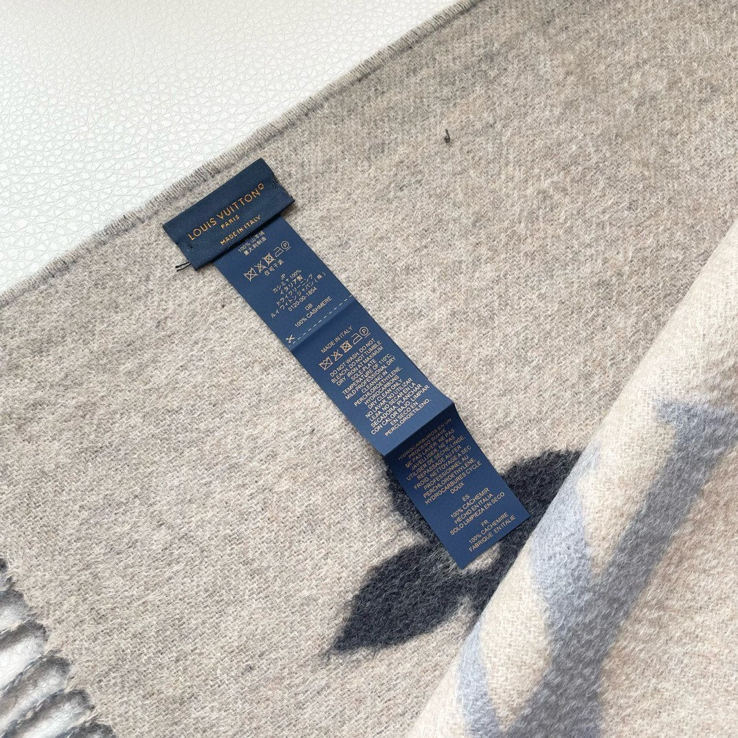 REYKJAVIK GRADIENT SCARF 220 CM IN DOVE GRAY MIX CAMEL BROWN CASHMERE 399737 mysite