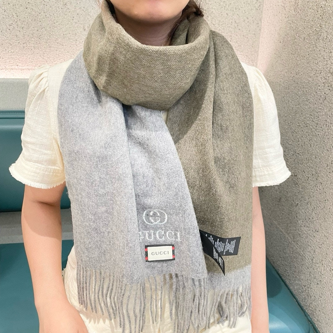 SCARF 190 CM IN PALE GRAY MIX SAND BEIGE CASHMERE AND WOOL 399762 mysite
