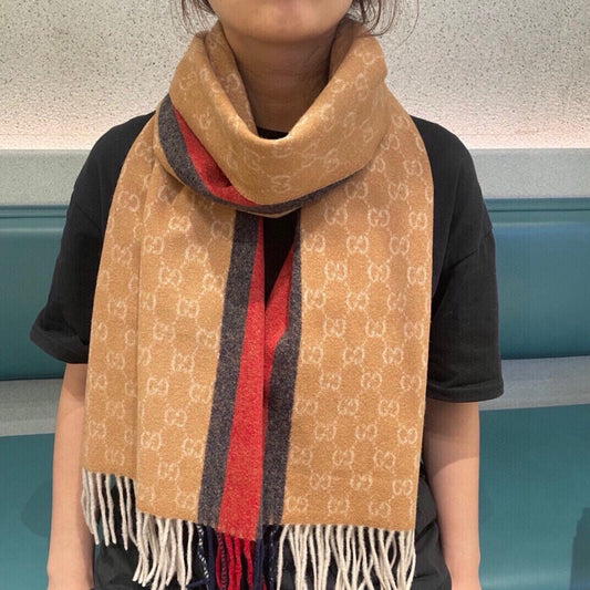 SCARF 200 CM IN PEANUT BROWN MONOGRAM CASHMERE  399766 mysite