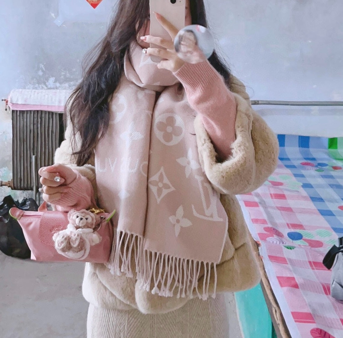 ESSENTIAL SCARF 186 CM IN BEIGE PINK WOOL 399779 mysite