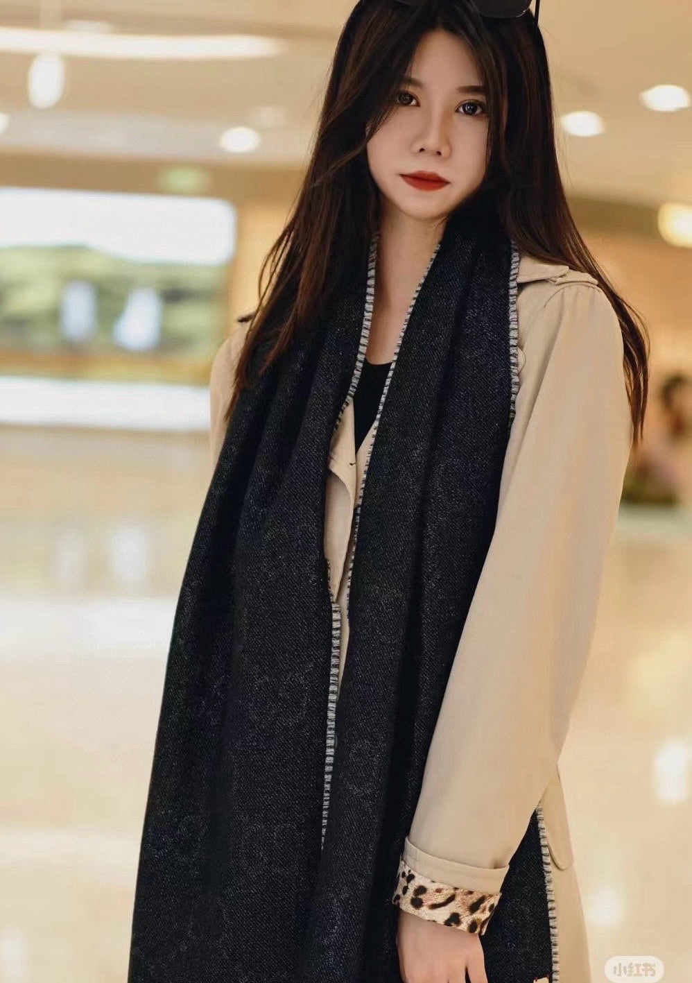 SCARF 195 CM IN BLACK AND WHITE CASHMERE 401402 mysite