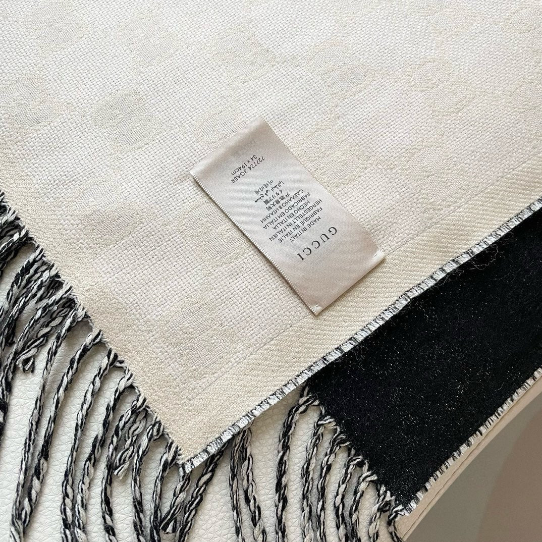 SCARF 195 CM IN BLACK AND WHITE CASHMERE 401402 mysite