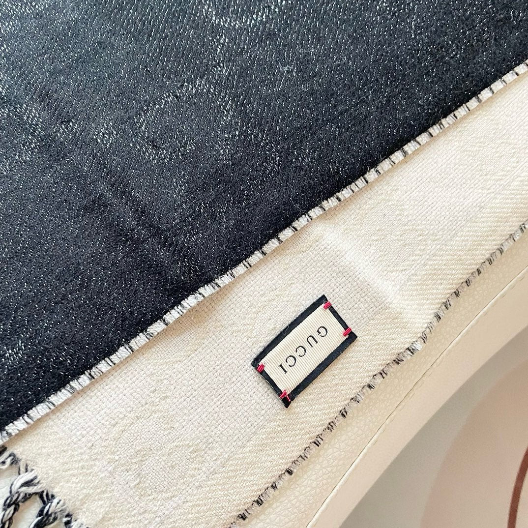 SCARF 195 CM IN BLACK AND WHITE CASHMERE 401402 mysite