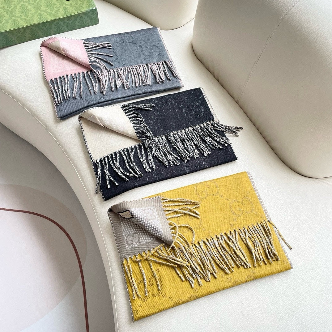 SCARF 195 CM IN BLACK AND WHITE CASHMERE 401402 mysite