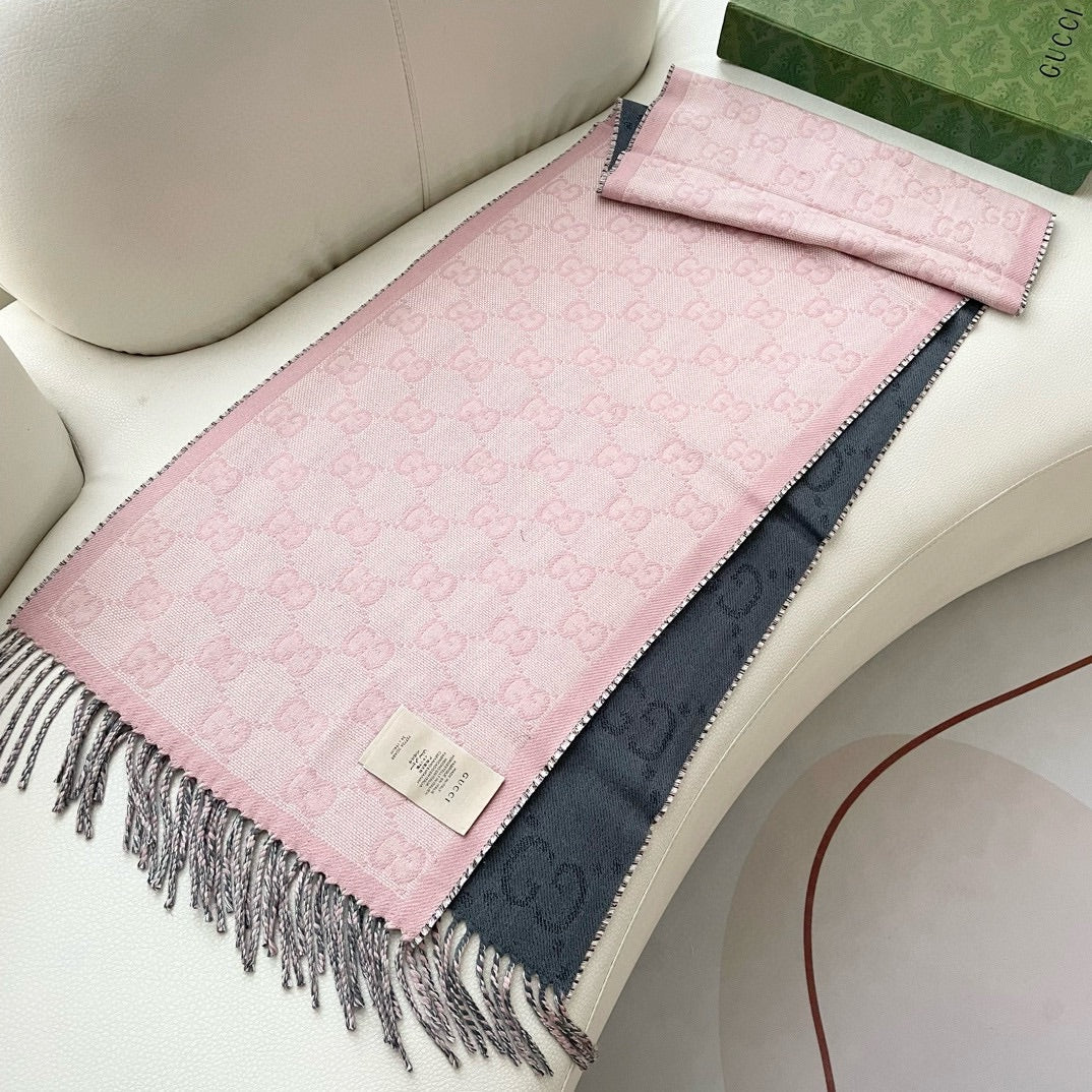 SCARF 195 CM IN SHARK GRAY AND LIGHT PINK CASHMERE 401404 mysite
