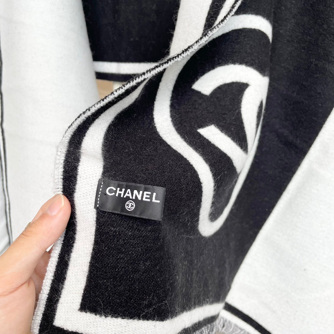 SCARF 195 CM IN BLACK MIX WHITE CASHMERE AND WOOL 402233 mysite
