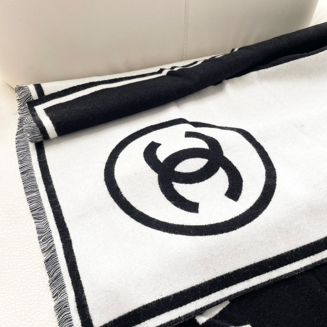 SCARF 195 CM IN BLACK MIX WHITE CASHMERE AND WOOL 402234 mysite