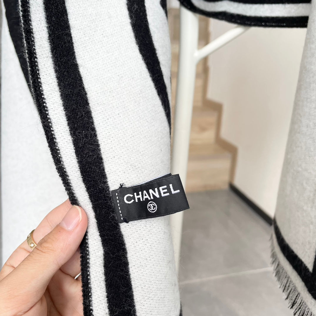 SCARF 195 CM IN BLACK MIX WHITE CASHMERE AND WOOL 402234 mysite