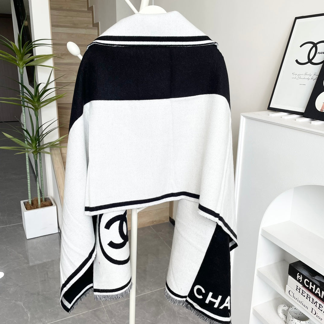 SCARF 195 CM IN BLACK MIX WHITE CASHMERE AND WOOL 402234 mysite