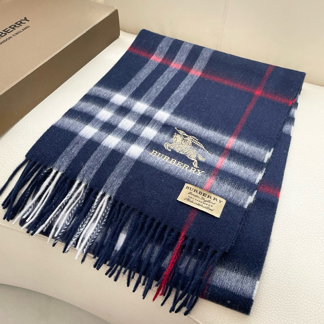 CHECK SCARF 180 CM IN INDIGO BLUE MIX WHITE CASHMERE 405480 mysite