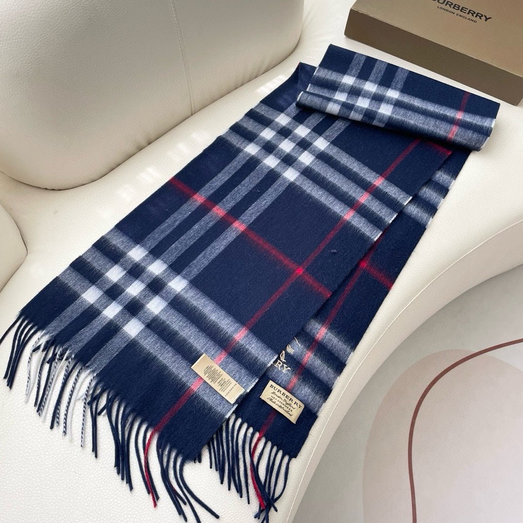 CHECK SCARF 180 CM IN INDIGO BLUE MIX WHITE CASHMERE 405480 mysite
