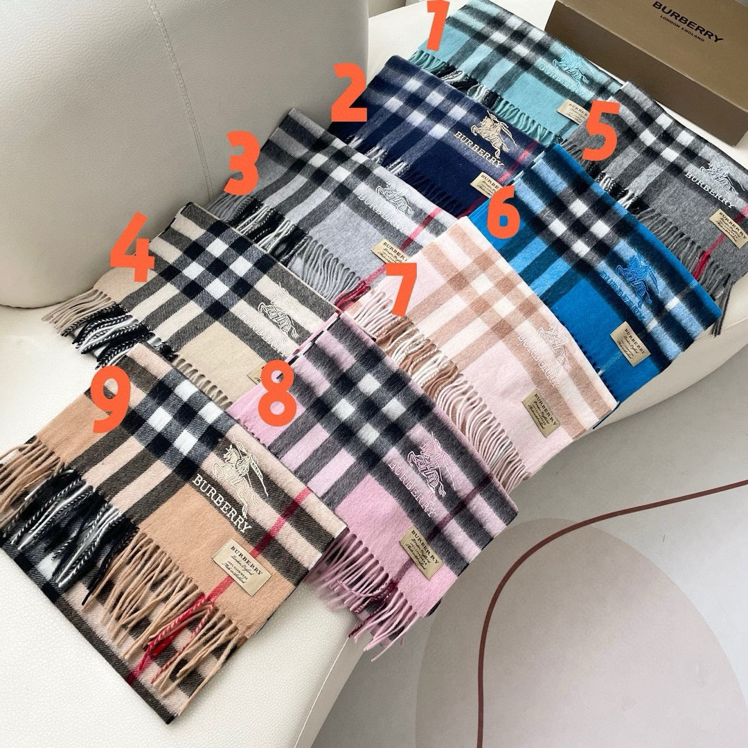 CHECK SCARF 180 CM IN INDIGO BLUE MIX WHITE CASHMERE 405480 mysite