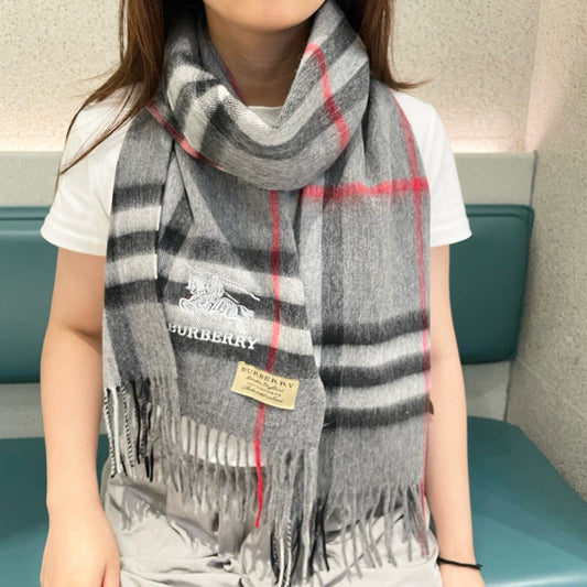 CHECK SCARF 180 CM IN SMOKE GRAY MIX BLACK CASHMERE 405482 mysite