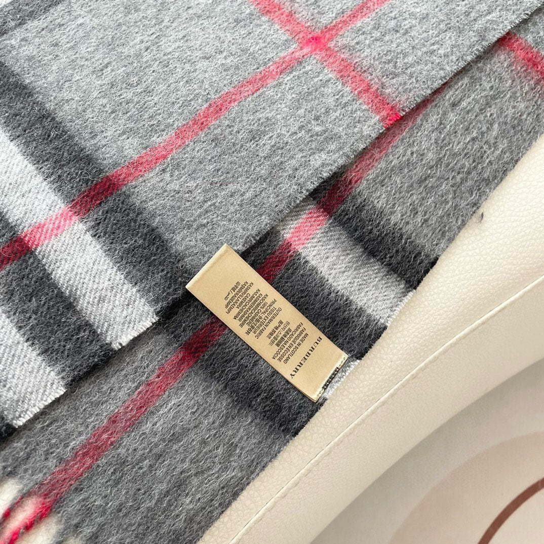 CHECK SCARF 180 CM IN SMOKE GRAY MIX BLACK CASHMERE 405482 mysite