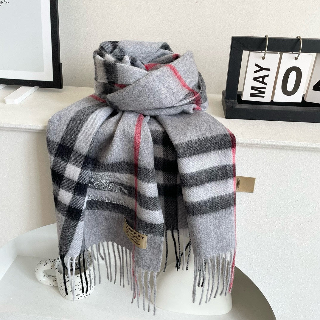 CHECK SCARF 180 CM IN PASTEL GRAY MIX BLACK CASHMERE 405483 mysite