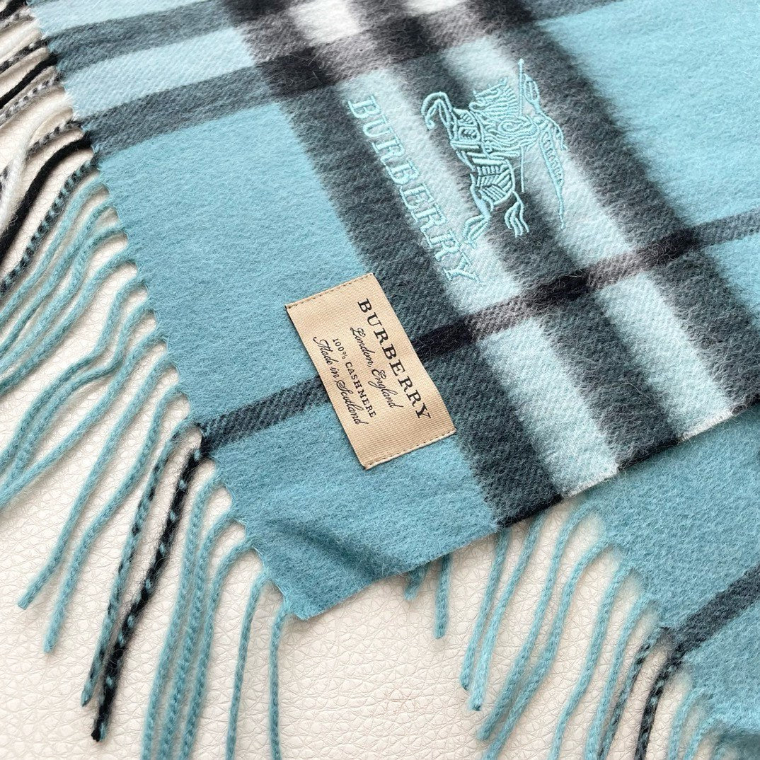 CHECK SCARF 180 CM IN SKY BLUE MIX BLACK CASHMERE 405484 mysite