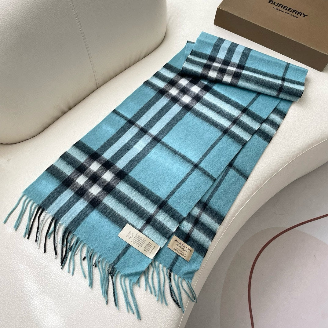CHECK SCARF 180 CM IN SKY BLUE MIX BLACK CASHMERE 405484 mysite