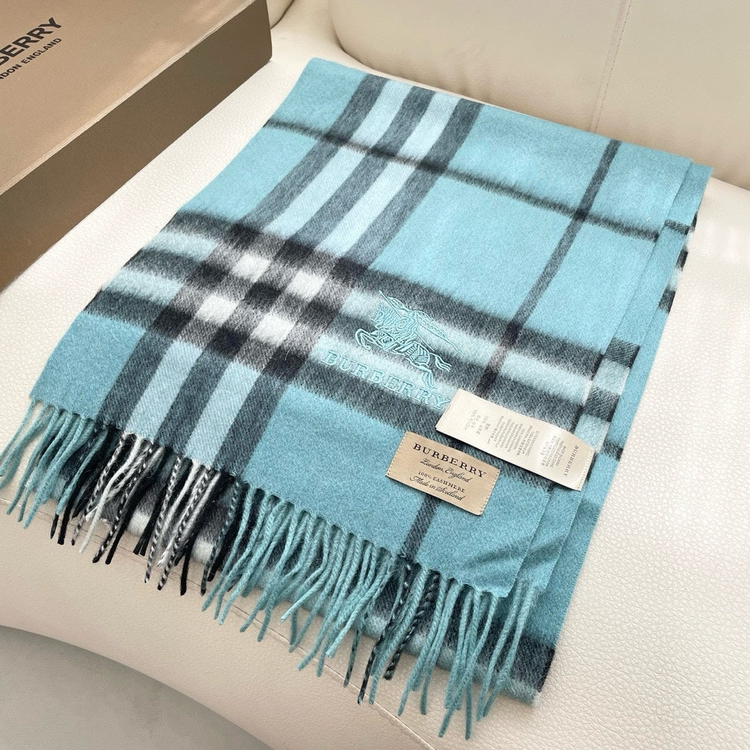 CHECK SCARF 180 CM IN SKY BLUE MIX BLACK CASHMERE 405484 mysite